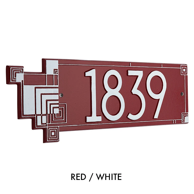 Frank Lloyd Wright Cube Abstractions House Address Plaque Red / White