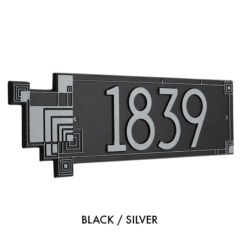 Frank Lloyd Wright Cube Abstractions House Address Plaque Black / Silver