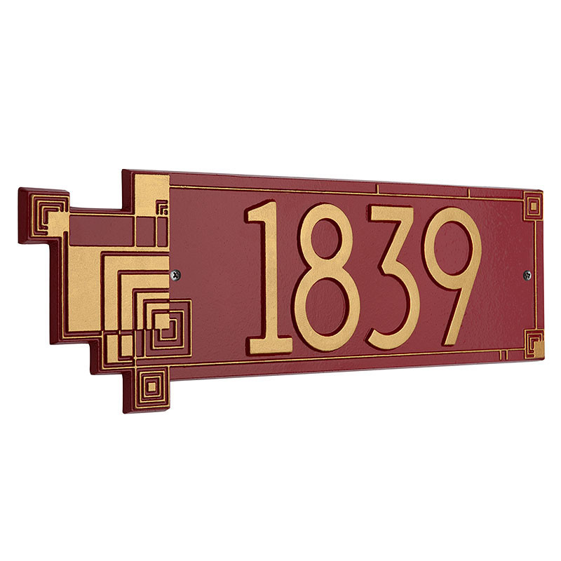 Frank Lloyd Wright Cube Abstractions House Address Plaque Red / Gold