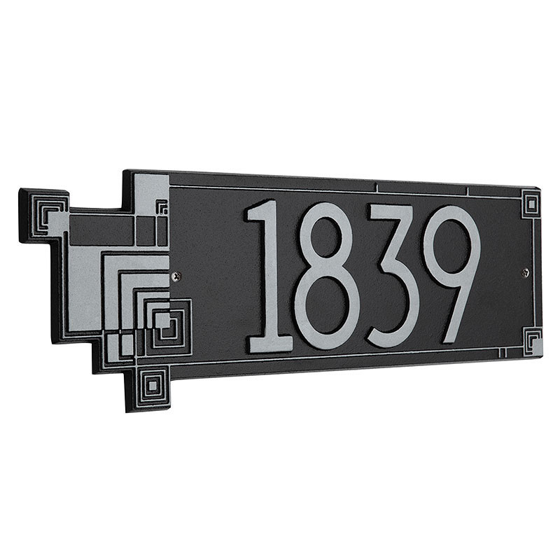 Frank Lloyd Wright Cube Abstractions House Address Plaque Black / Silver