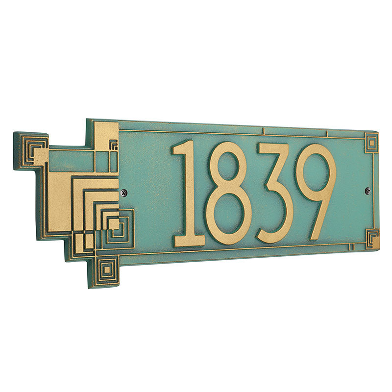 Frank Lloyd Wright Cube Abstractions House Address Plaque Bronze Verdigris