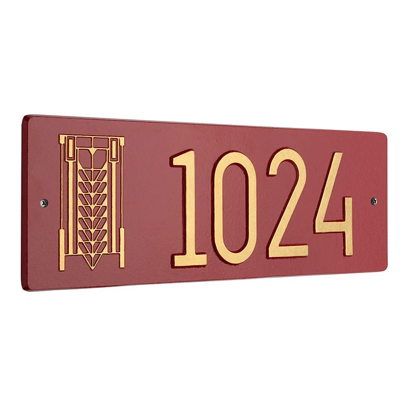 Frank Lloyd Wright Tree of Life Abstract House Number Plaque Red / Gold