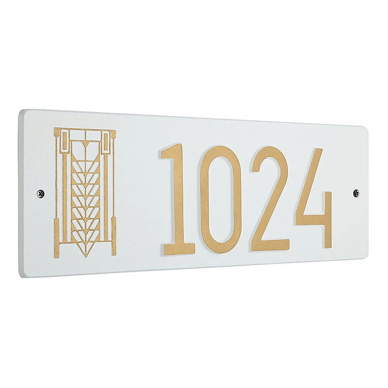 Frank Lloyd Wright Tree of Life Abstract House Number Plaque White / Gold