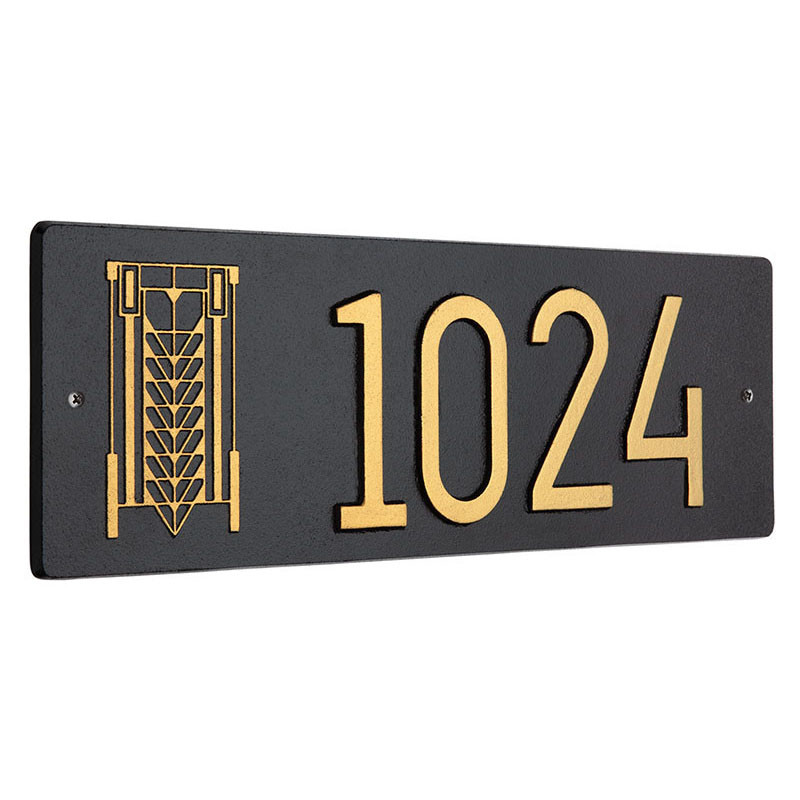 Frank Lloyd Wright Tree of Life Abstract House Number Plaque Black / Gold