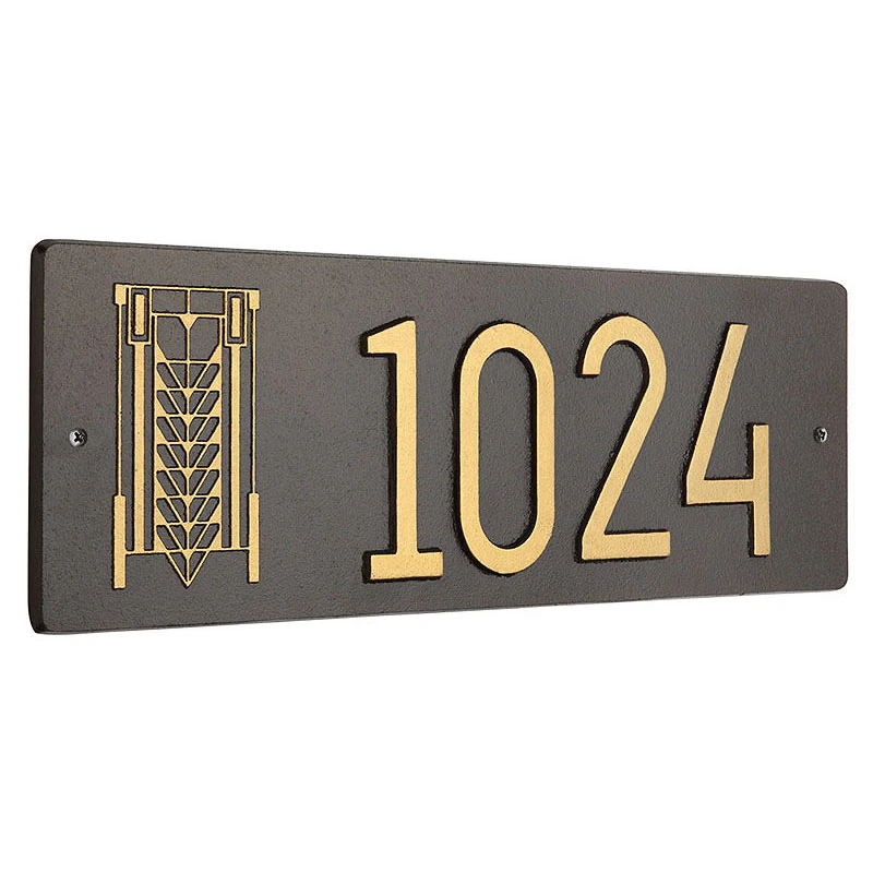 Frank Lloyd Wright Tree of Life Abstract House Number Plaque  Dark Bronze / Gold