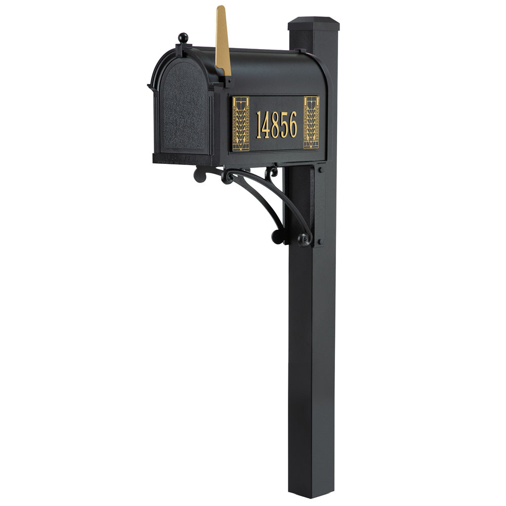 Frank Lloyd Wright Tree Of Life Custom Side Numbered Mailbox - Black / Gold