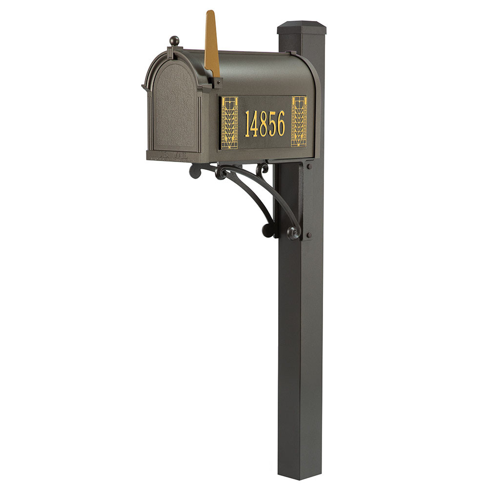 Frank Lloyd Wright Tree Of Life Custom Side Numbered Mailbox - Dark Bronze / Gold