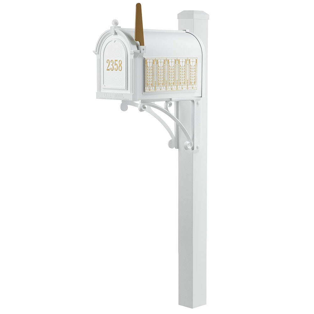 Frank Lloyd Wright Tree Of Life Custom Front Numbered Mailbox - White / Gold
