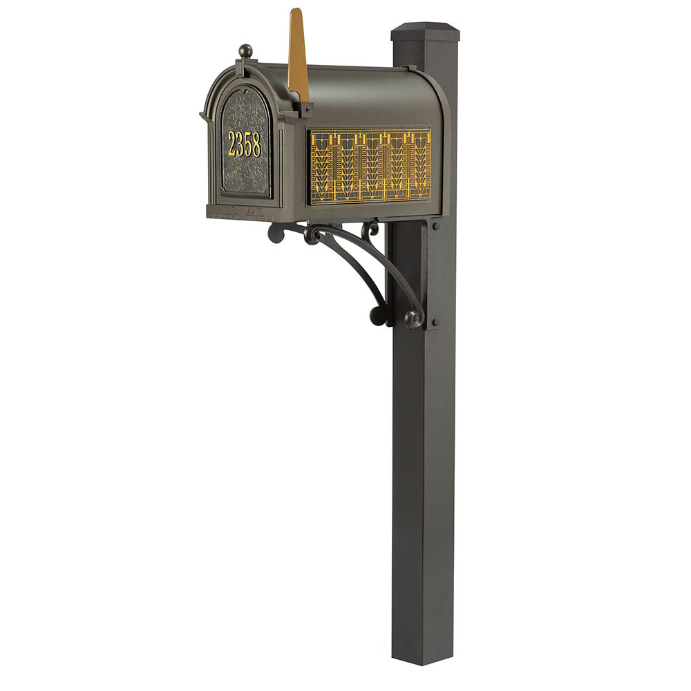 Frank Lloyd Wright Tree Of Life Custom Front Numbered Mailbox - Dark Bronze / Gold