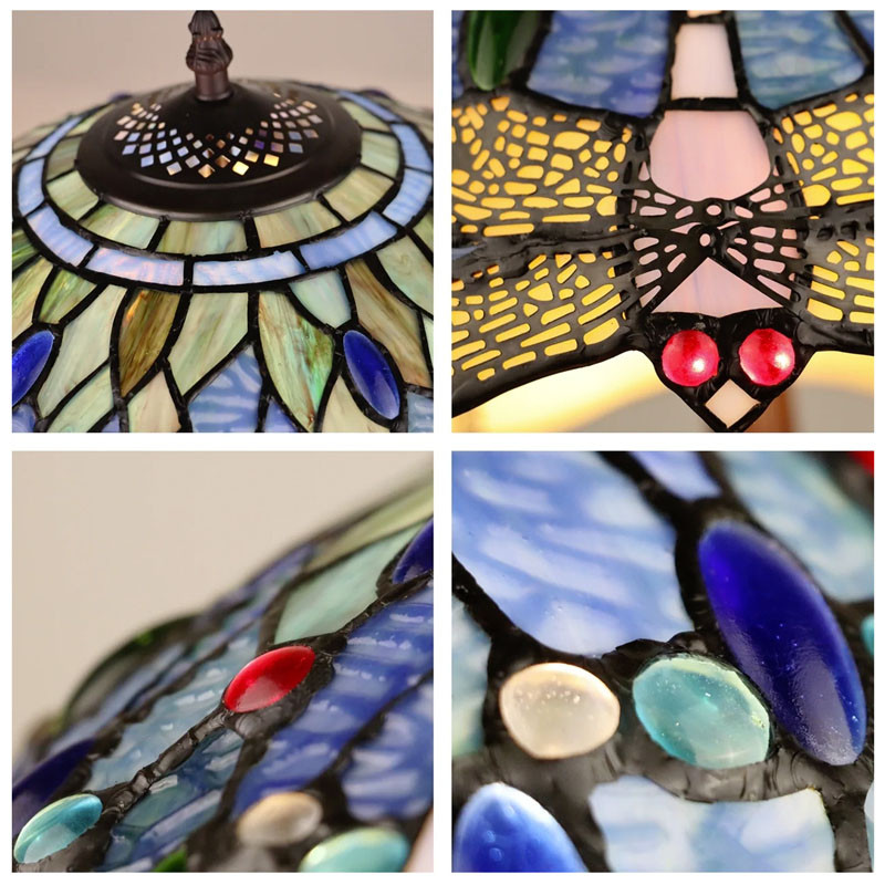 Arts & Crafts Dragonfly Large Stained Glass Accent Table Lamp Collage
