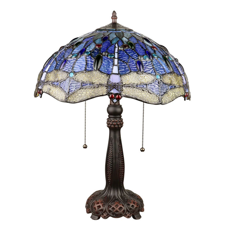 Arts & Crafts Dragonfly Large Stained Glass Accent Table Lamp