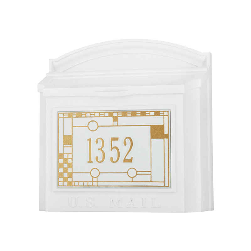 Frank Lloyd Wright Custom Locking Wall Mailbox - White / Gold - Coonley