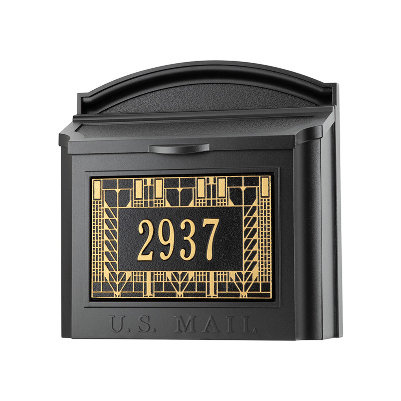 Frank Lloyd Wright Custom Locking Wall Mailbox - Black / Gold - Tree of Life