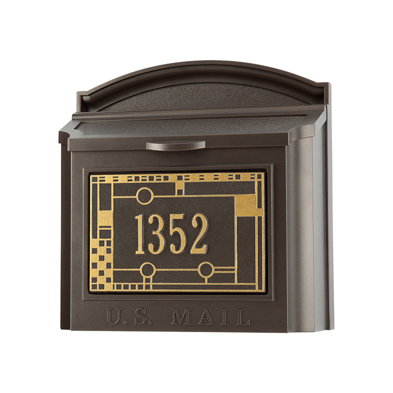 Frank Lloyd Wright Custom Locking Wall Mailbox - Dark Bronze / Gold - Coonley