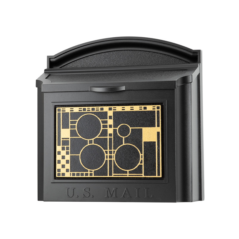 Frank Lloyd Wright Locking Wall Mailbox - Black / Gold - Coonley