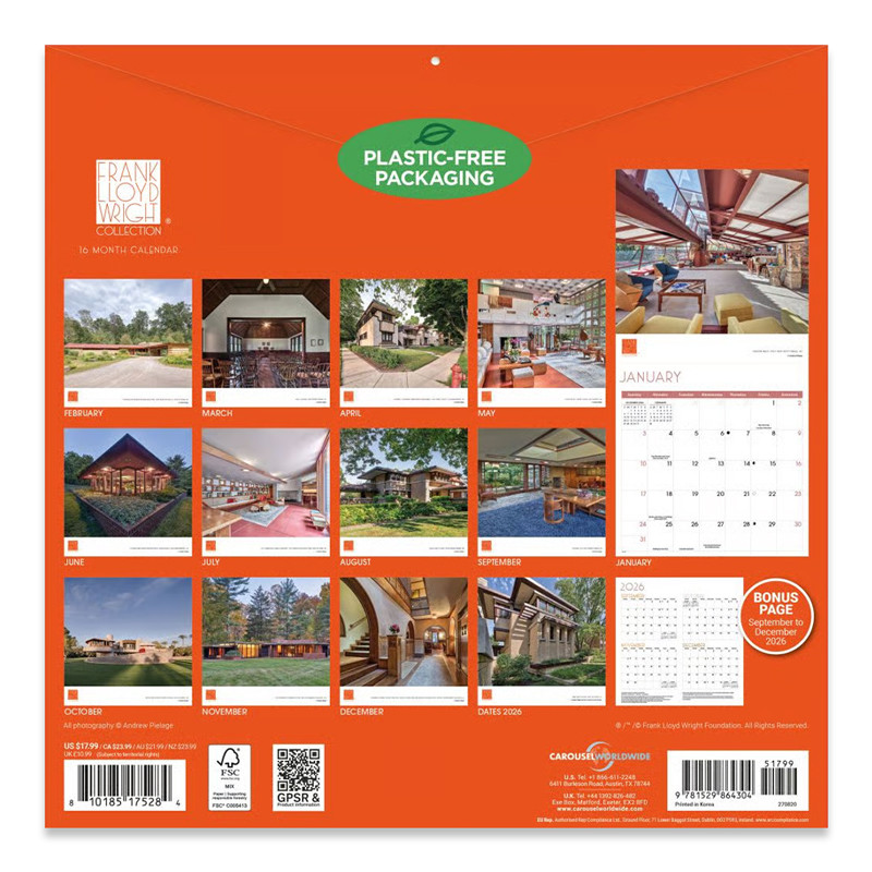 Frank Lloyd Wright 2027 Wall Calendar Back