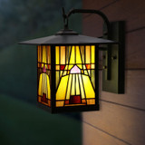 Mission Craftsman Stained Glass Wall Sconce Amber Outside