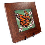 Carly Quinn Monarch with White Flowers Oak Framed Ceramic Tile