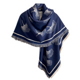 Ginkgo Square Reversible Navy & Cream Shawl Wrap