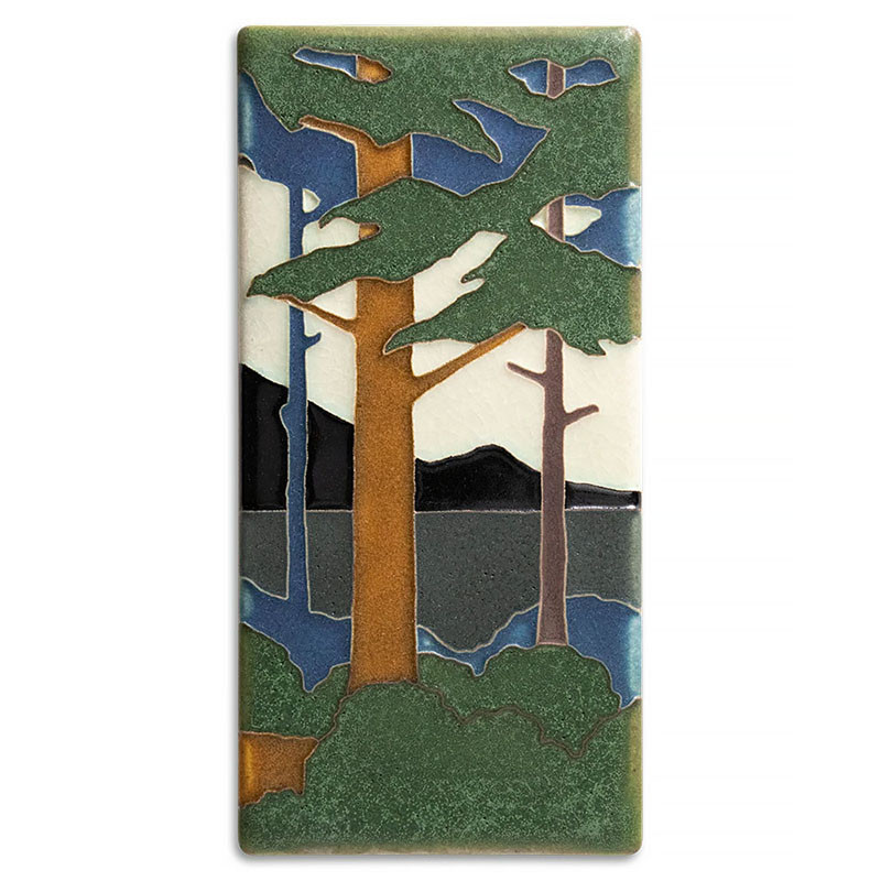 Arts & Crafts Motawi Pine Landscape Tile Mantel Clock