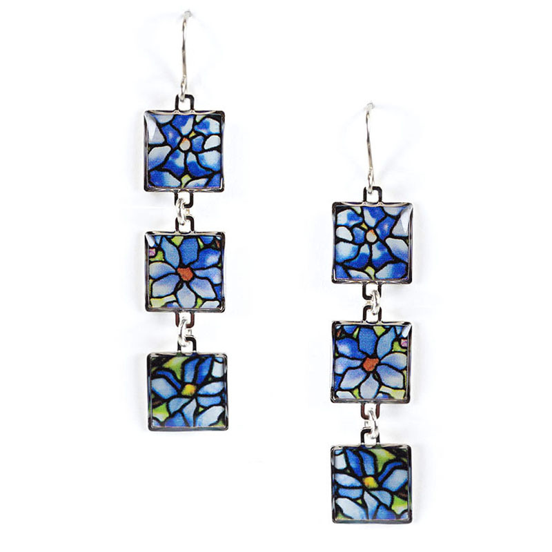 Louis C. Tiffany Clematis 3 Drop Earrings