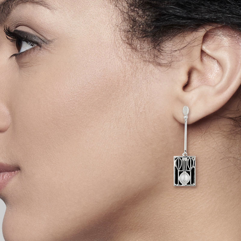 Art & Design Josef Hoffmann Silver Earrings with Black Onyx & Amber