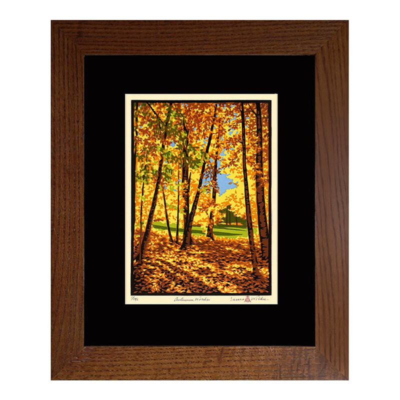 Laura Wilder Autumn Woods Limited Edition Framed Matted Block Print - Black