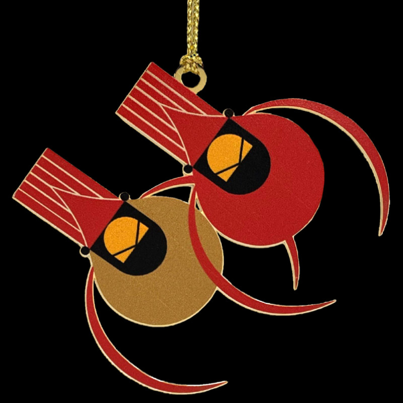 Charley Harper Brass Cardinal Couple Ornament Adornment