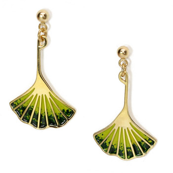 Ginkgo Leaf Earrings - Dark Green Enamel