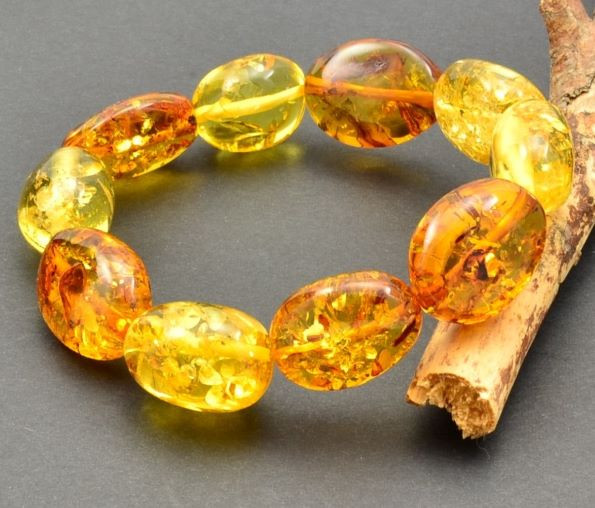 Amber Bracelets Made of Golden and Cognac Large Amber Beads.