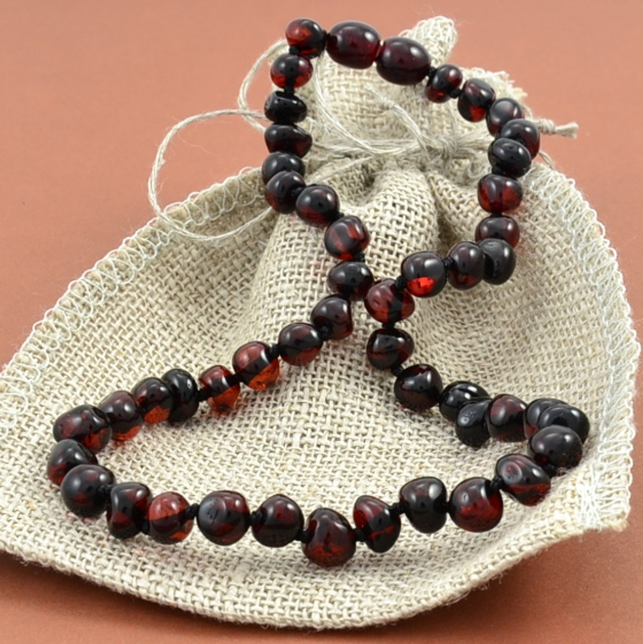 Men's Beaded Necklace Made of Baroque Cherry Amber Beads