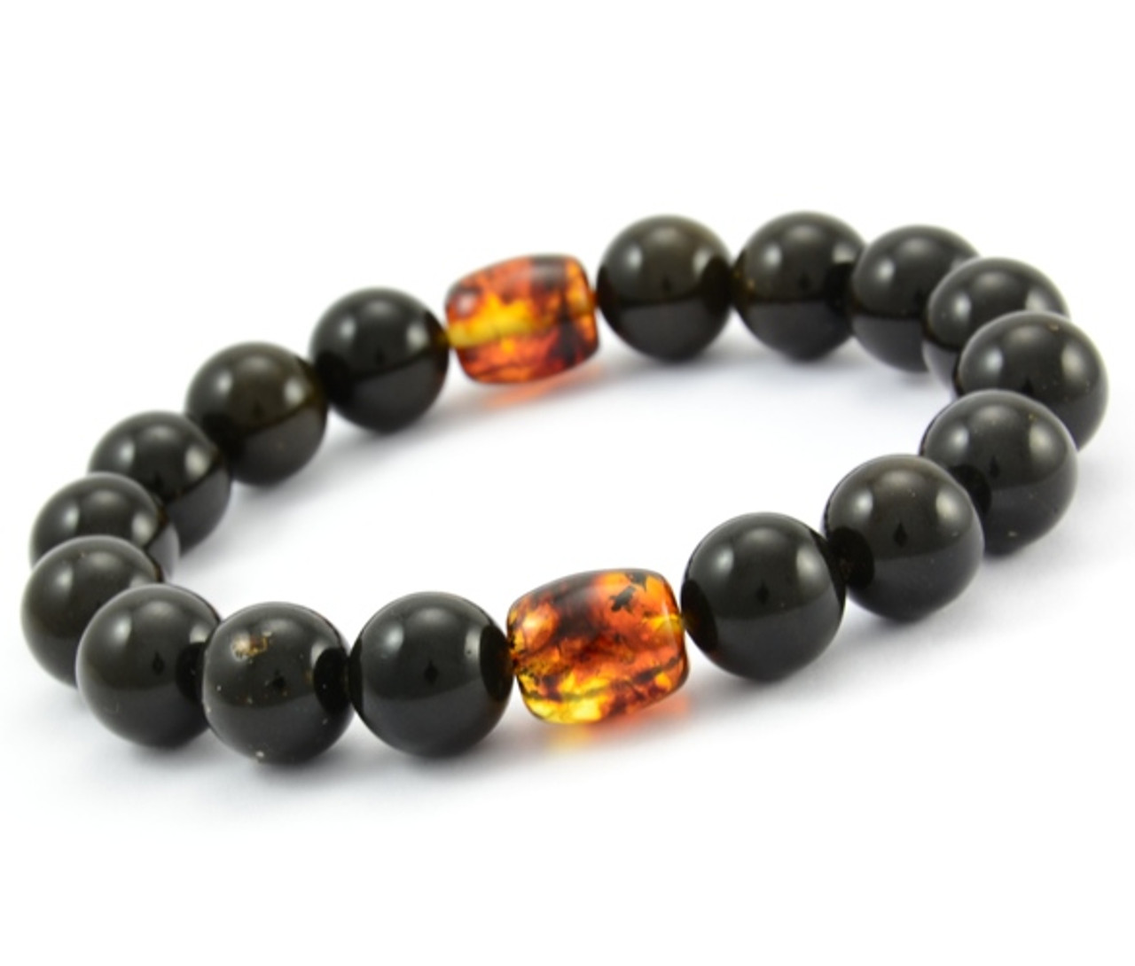 Mens Beaded Bracelet Made of Larger 12 mm Amber Beads.