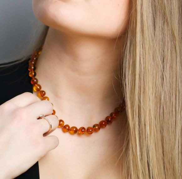 Amber Beaded Necklace Made of Cognac Color Amber.