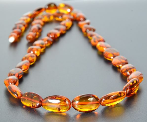 Amber Beaded Necklace Made of Cognac Color Amber. Best prices.