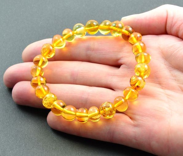 Amber Healing Bracelet Made of Large Baroque Golden Baltic Amber.