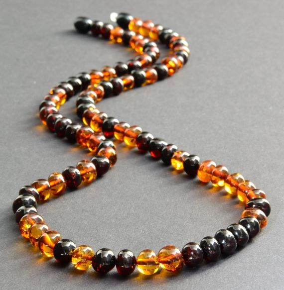 Mens Amber Beaded Necklace Made of Cherry and Cognac Baltic Amber.