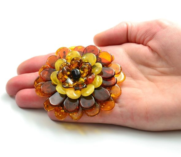 Large Multicolor Baltic Amber Flower 