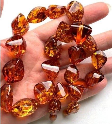 Natural Shape Genuine Baltic Amber Beads Necklace Dark Cognac Colour