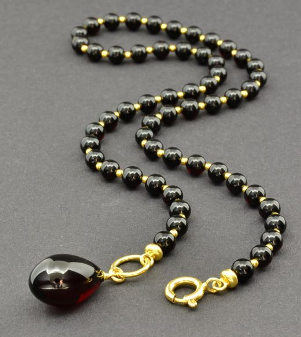 Unpolished Dark Cherry Amber and Honey Necklace