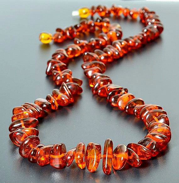 Amber Necklace Made of Nugget Shaped Cognac