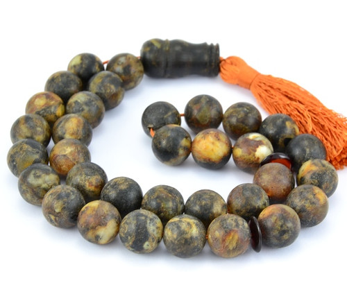 Islamic 33 Baltic Amber Prayer Round Matte Beads 