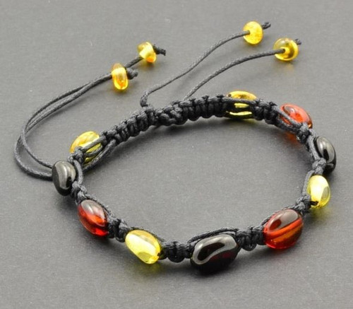 Adjustable Hand Knitted Bracelet With Baltic  Amber 