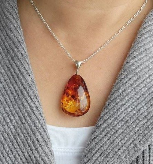 Sterling Silver and Luxury Yellow Oval Amber Necklace