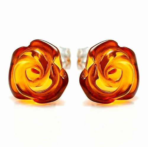 Rose Amber Stud Earrings