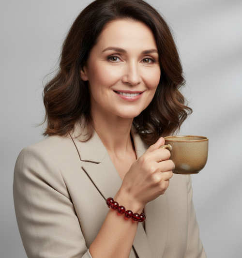 Amber Bracelet Made of Light Cherry Color  Amber