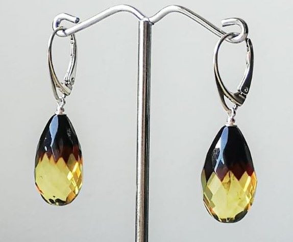 Faceted Drops Baltic Amber Silver Earrings