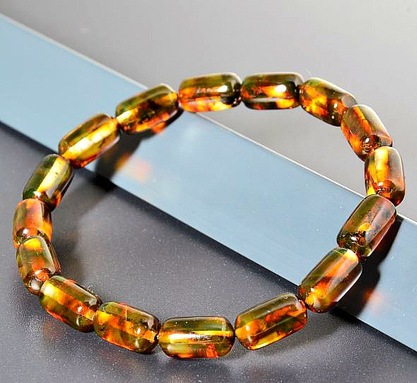 Amber Bracelet Made of Made of Tube Shaped Cognac Color Amber