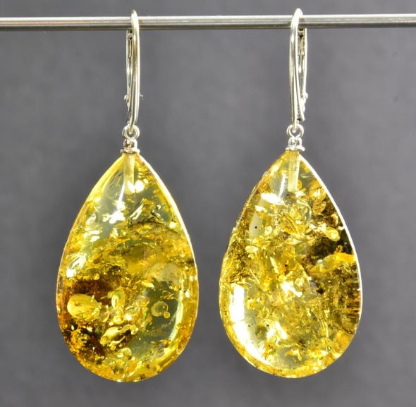Green Amber Earrings