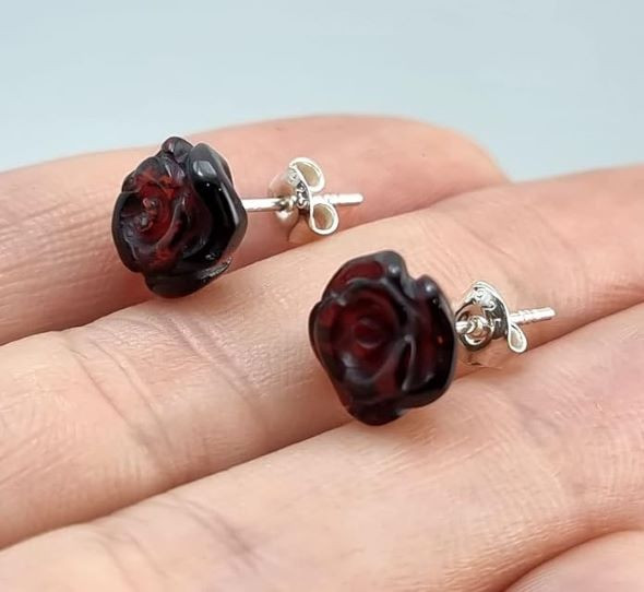 Rose Amber Stud Earrings
