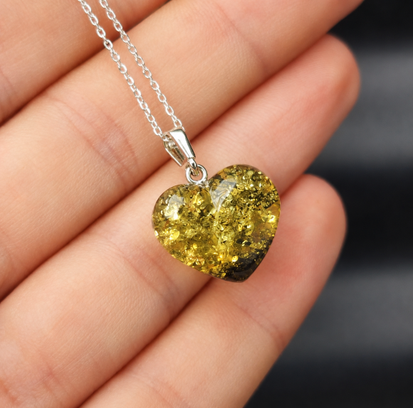 Green Amber Heart Pendant